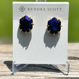 Kendra Scott RARE Morgan Stud Earrings Black Iridescent Gold Statement HTF